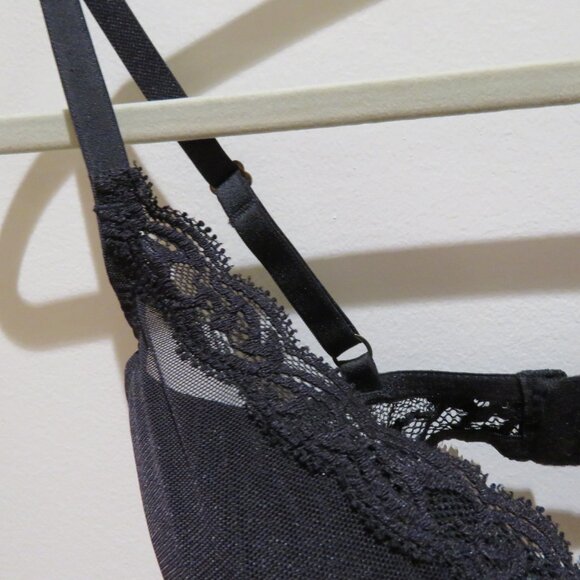 NATORI Feathers Plunge Lace T Shirt Bra in Black Mesh - Size 34D - Picture 4 of 11